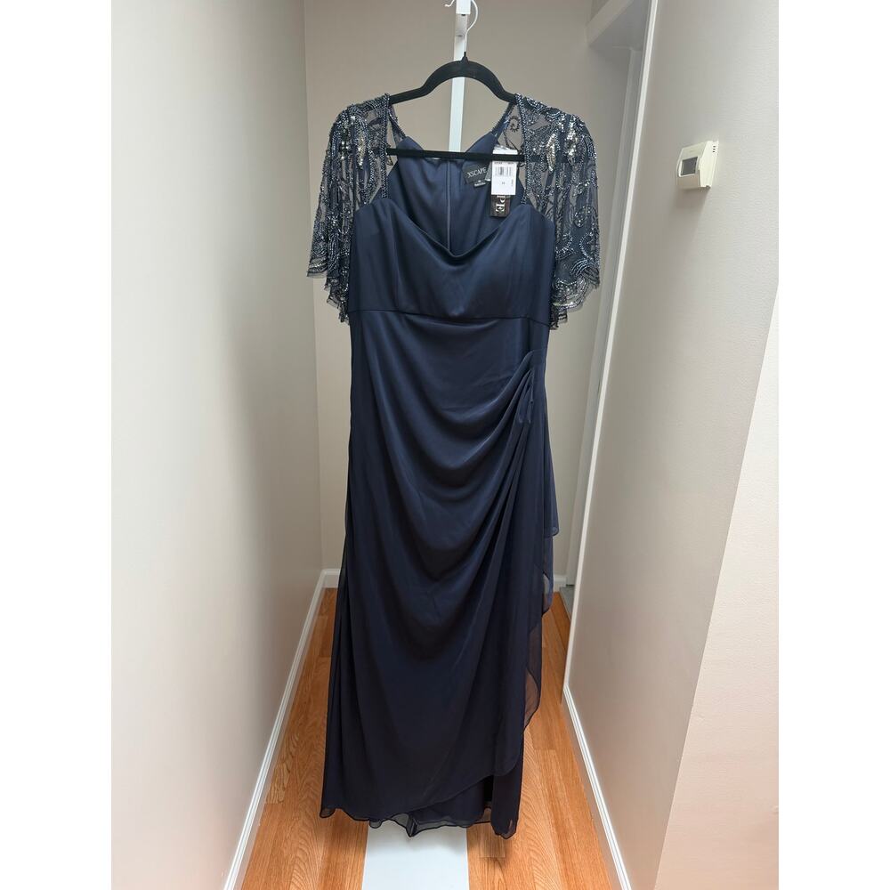 NEW NWT Xscape 5059X Navy Maxi Gown Flutter Sleeve size 16 - Picture 4 of 7